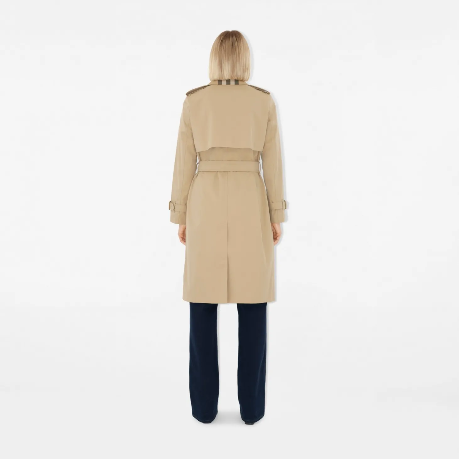 Long Check Collar Gabardine Trench Coat