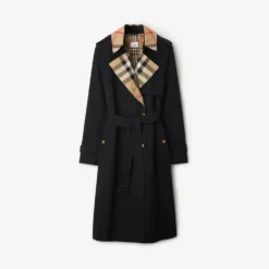 Long Check Collar Gabardine Trench Coat
