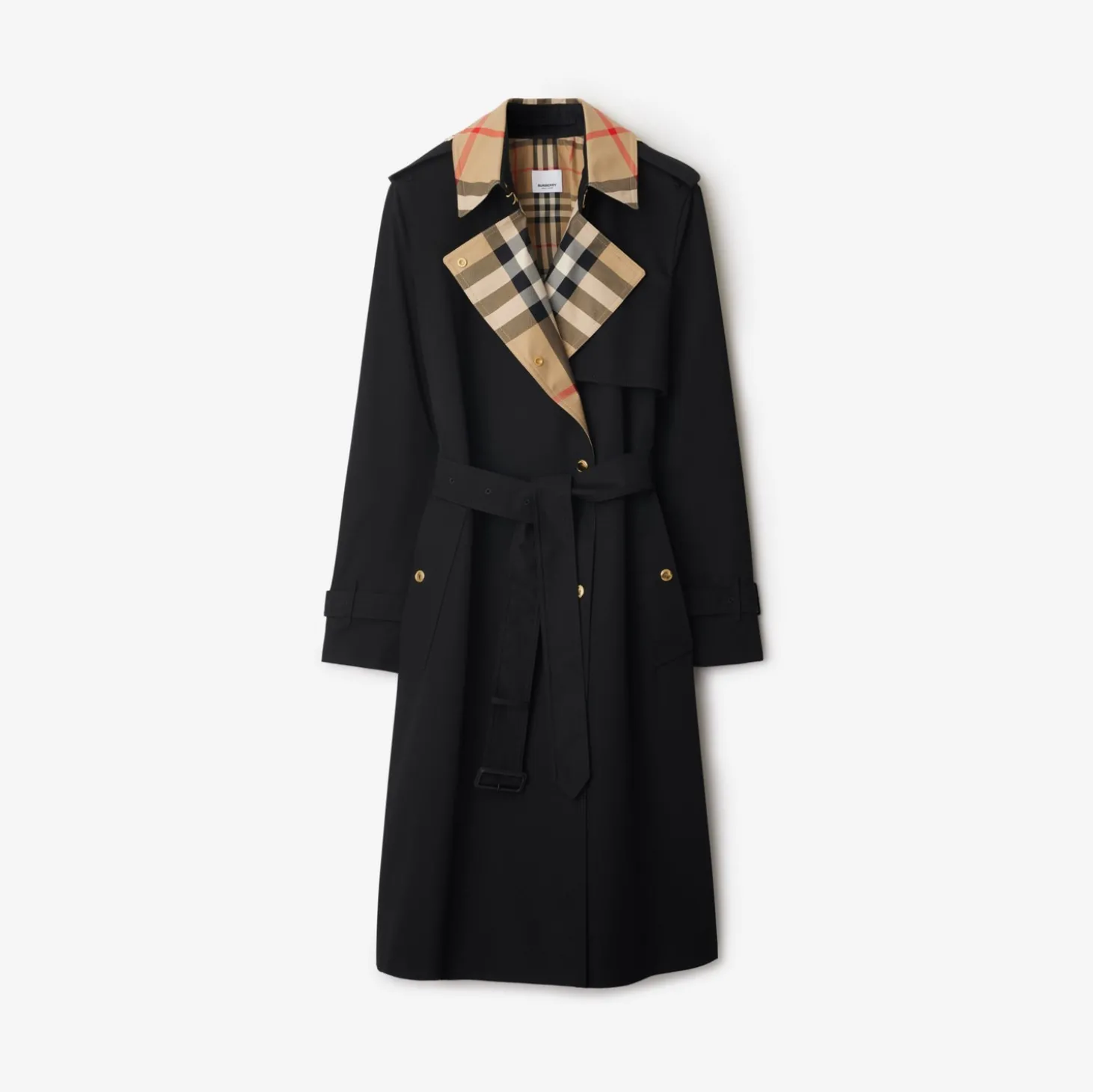 Long Check Collar Gabardine Trench Coat