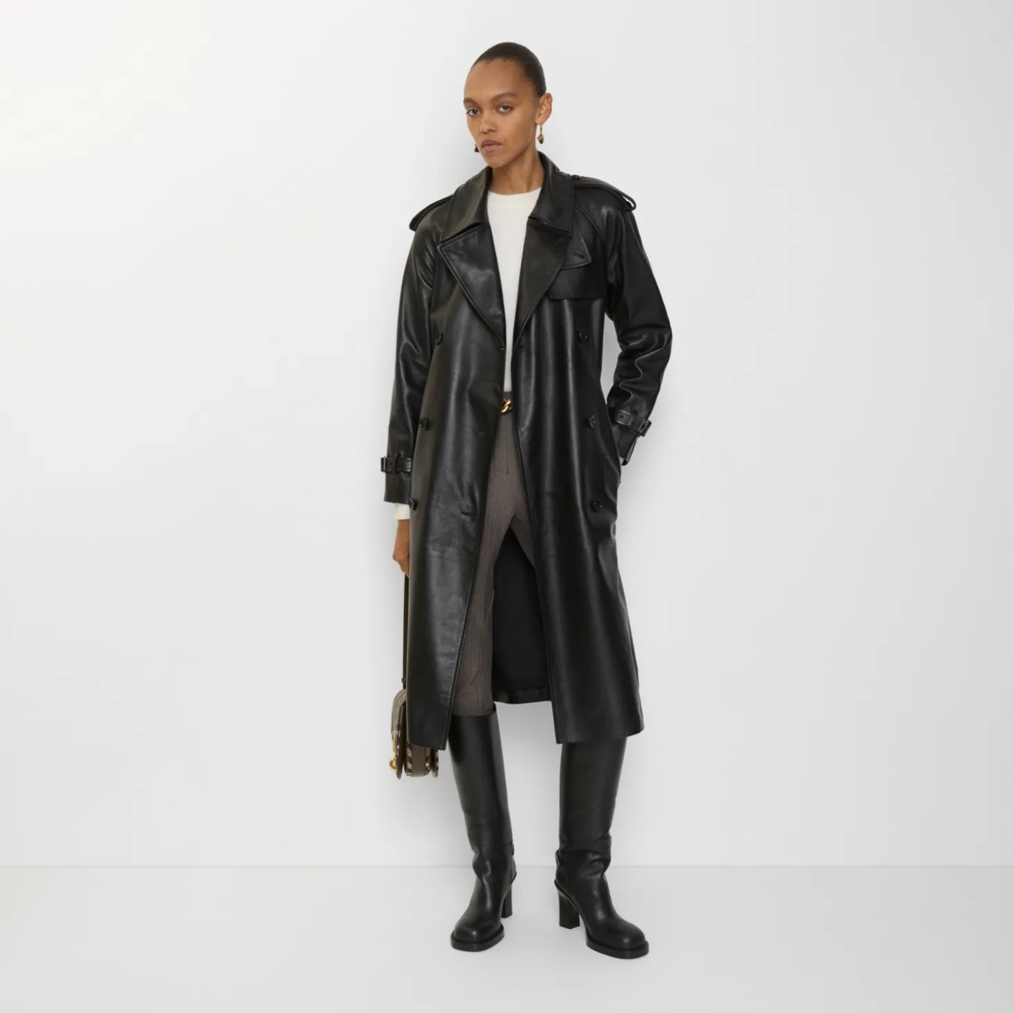 Long Leather Castleford Trench Coat