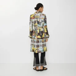 Long Tarot Print Silk Foxfield Trench Coat
