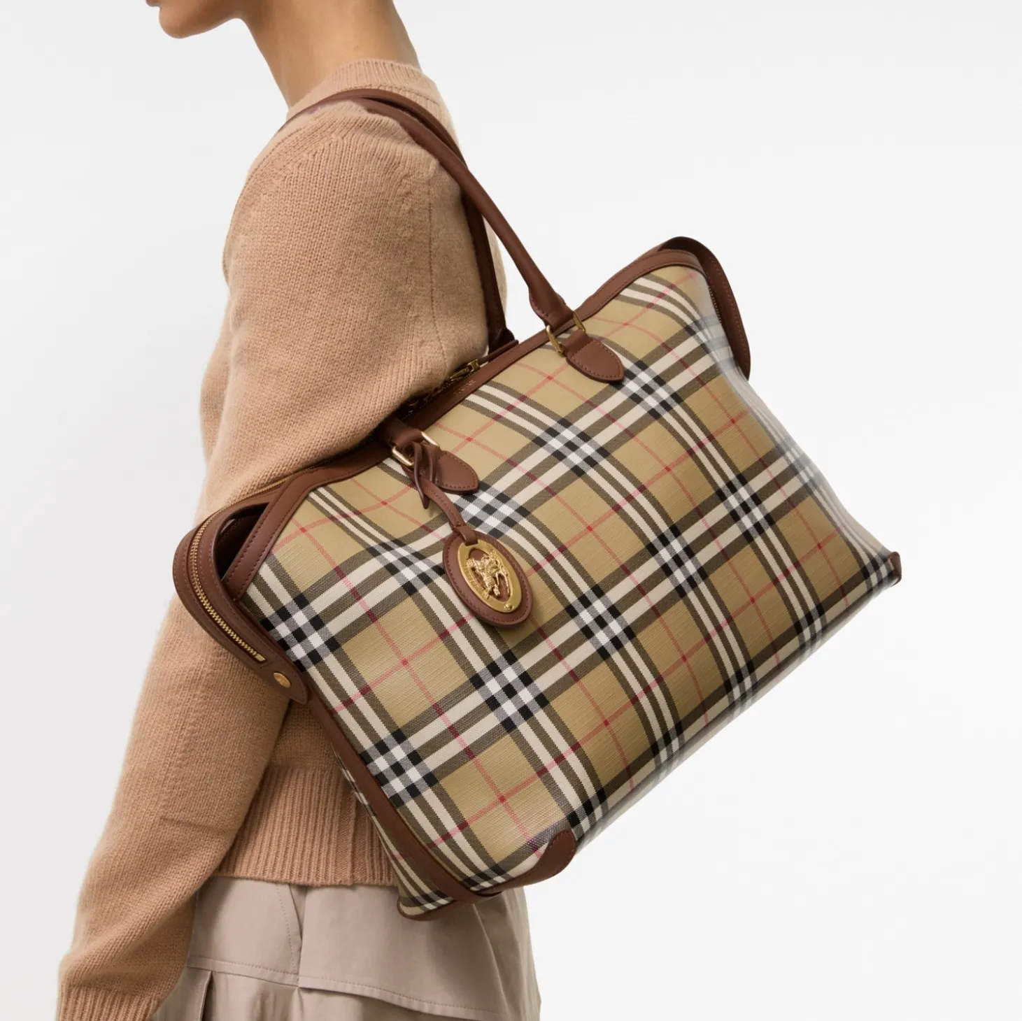 Medium Check Zip Tote