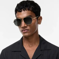Metal Check Aviator Sunglasses