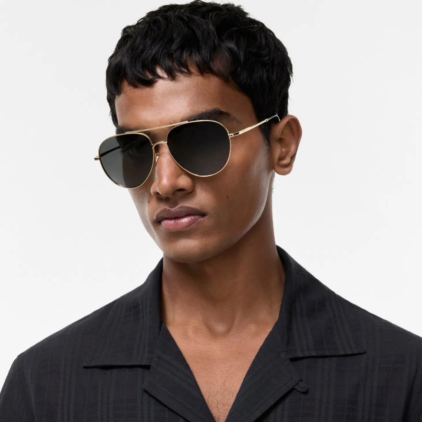 Metal Check Aviator Sunglasses