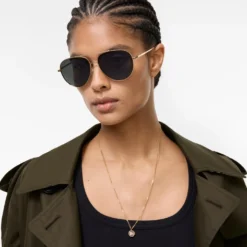 Metal Check Aviator Sunglasses