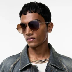Metal Check Aviator Sunglasses