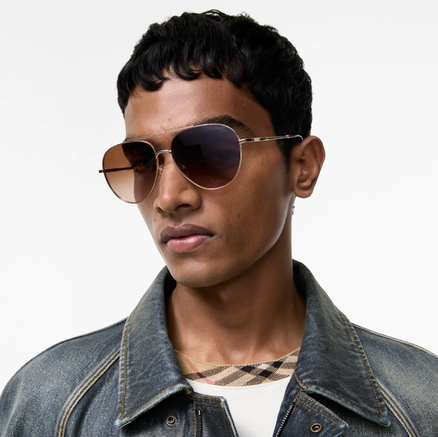 Metal Check Aviator Sunglasses