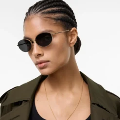 Metal Check Oval Sunglasses