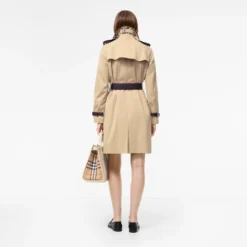 Mid-length Leather Trim Kensington Trench Coat