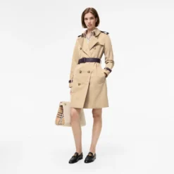 Mid-length Leather Trim Kensington Trench Coat