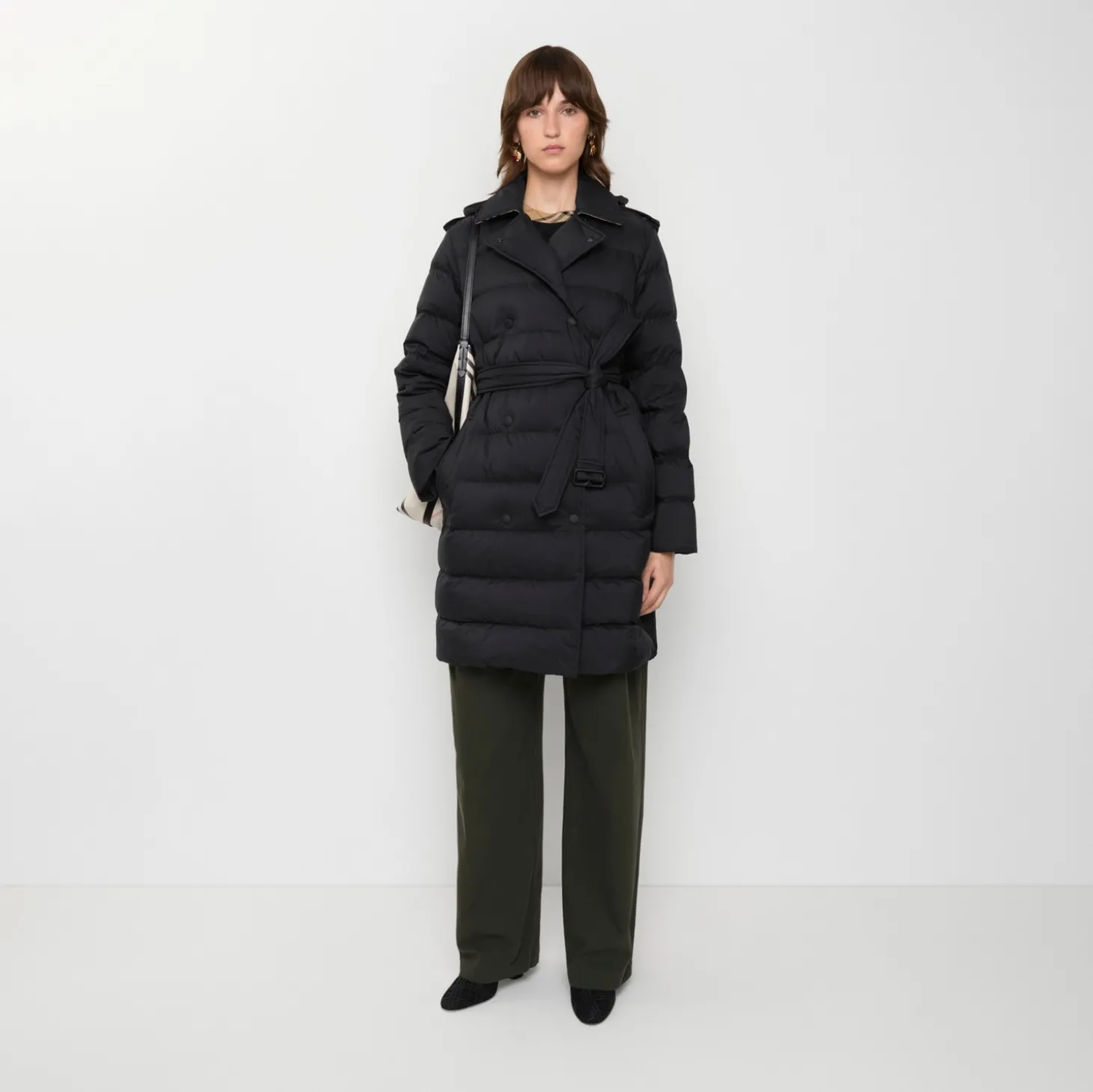 Mid-length Nylon Hooded Puffer Coat