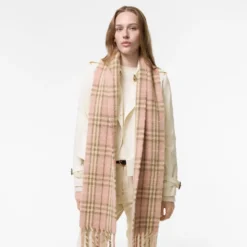 Narrow Check Alpaca Wool Blend Scarf