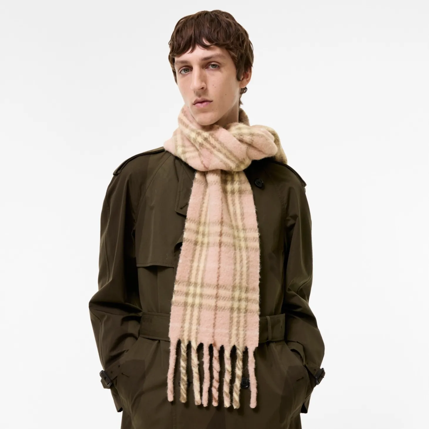 Narrow Check Alpaca Wool Blend Scarf