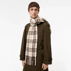 Narrow Check Alpaca Wool Blend Scarf