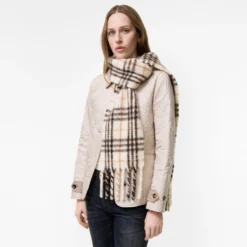 Narrow Check Alpaca Wool Blend Scarf