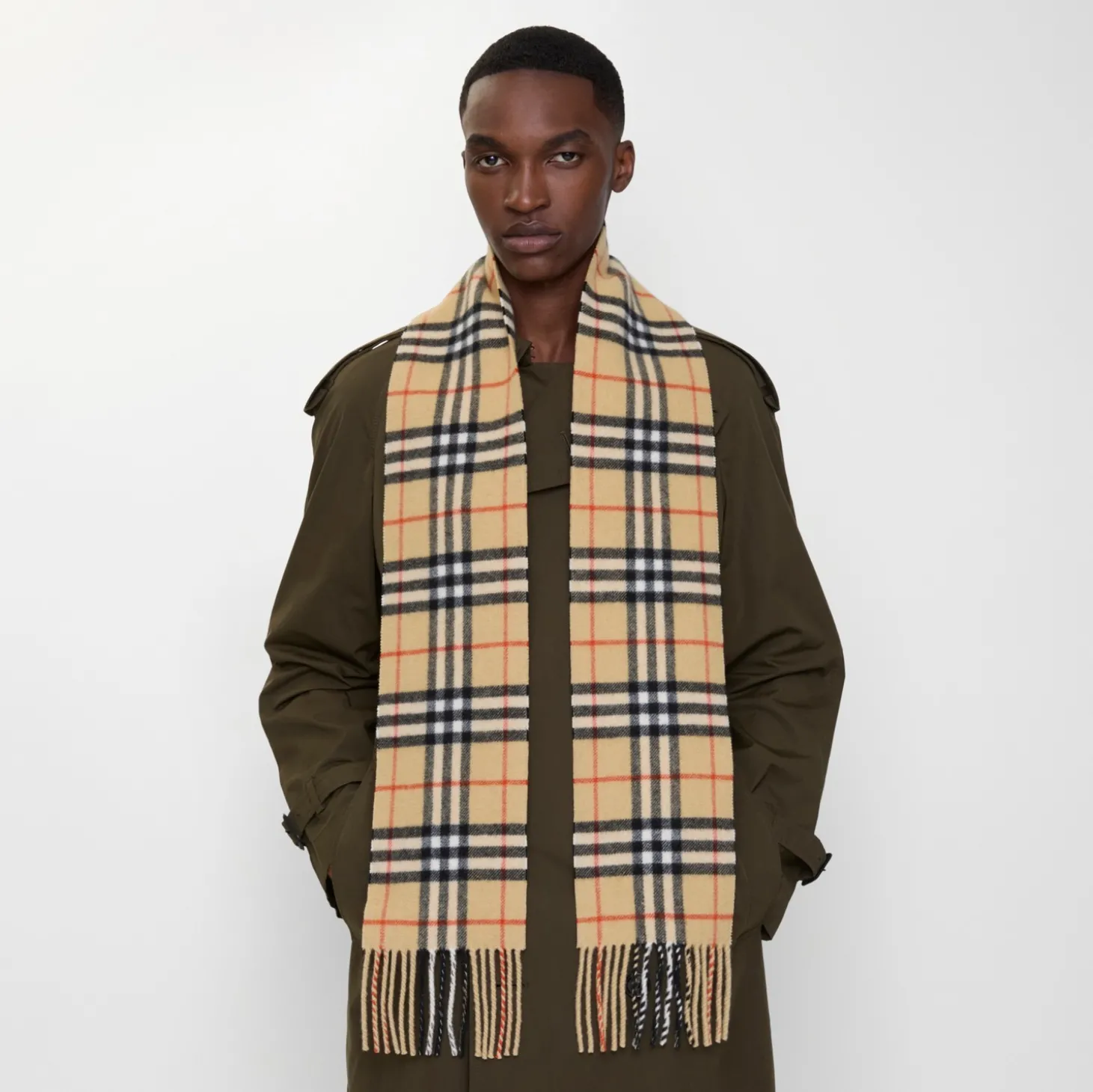 Narrow Check Cashmere Scarf