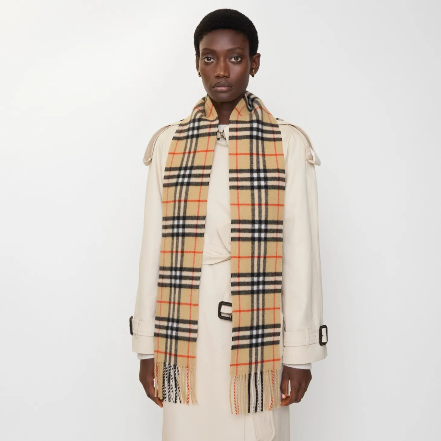 Narrow Check Cashmere Scarf