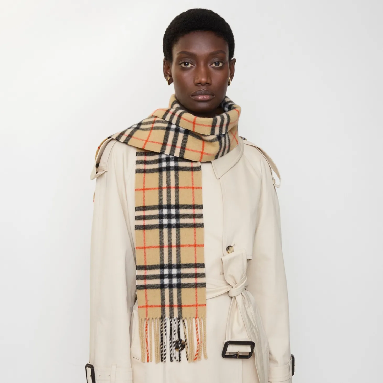 Narrow Check Cashmere Scarf