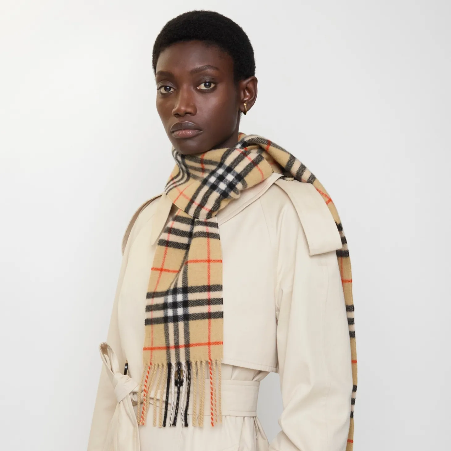 Narrow Check Cashmere Scarf