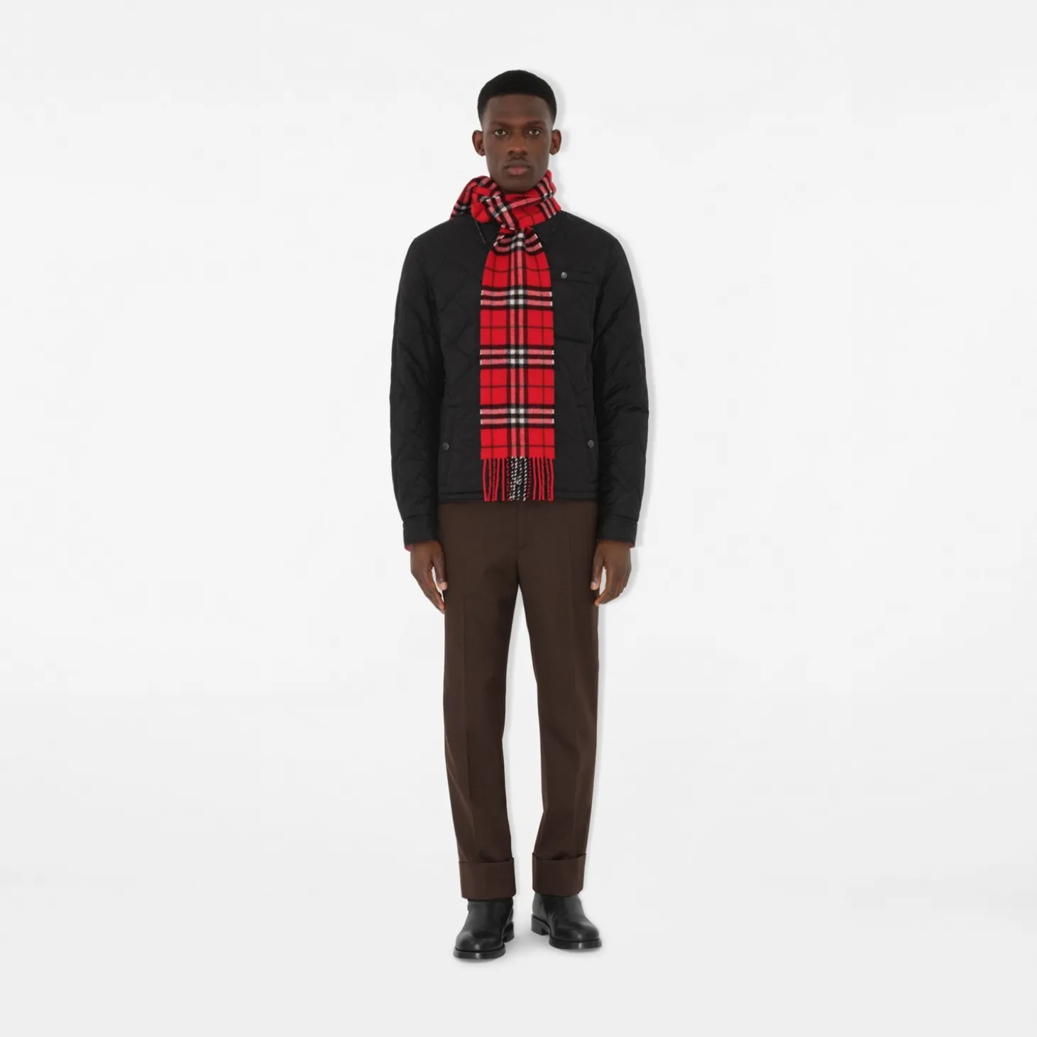 Narrow Check Cashmere Scarf