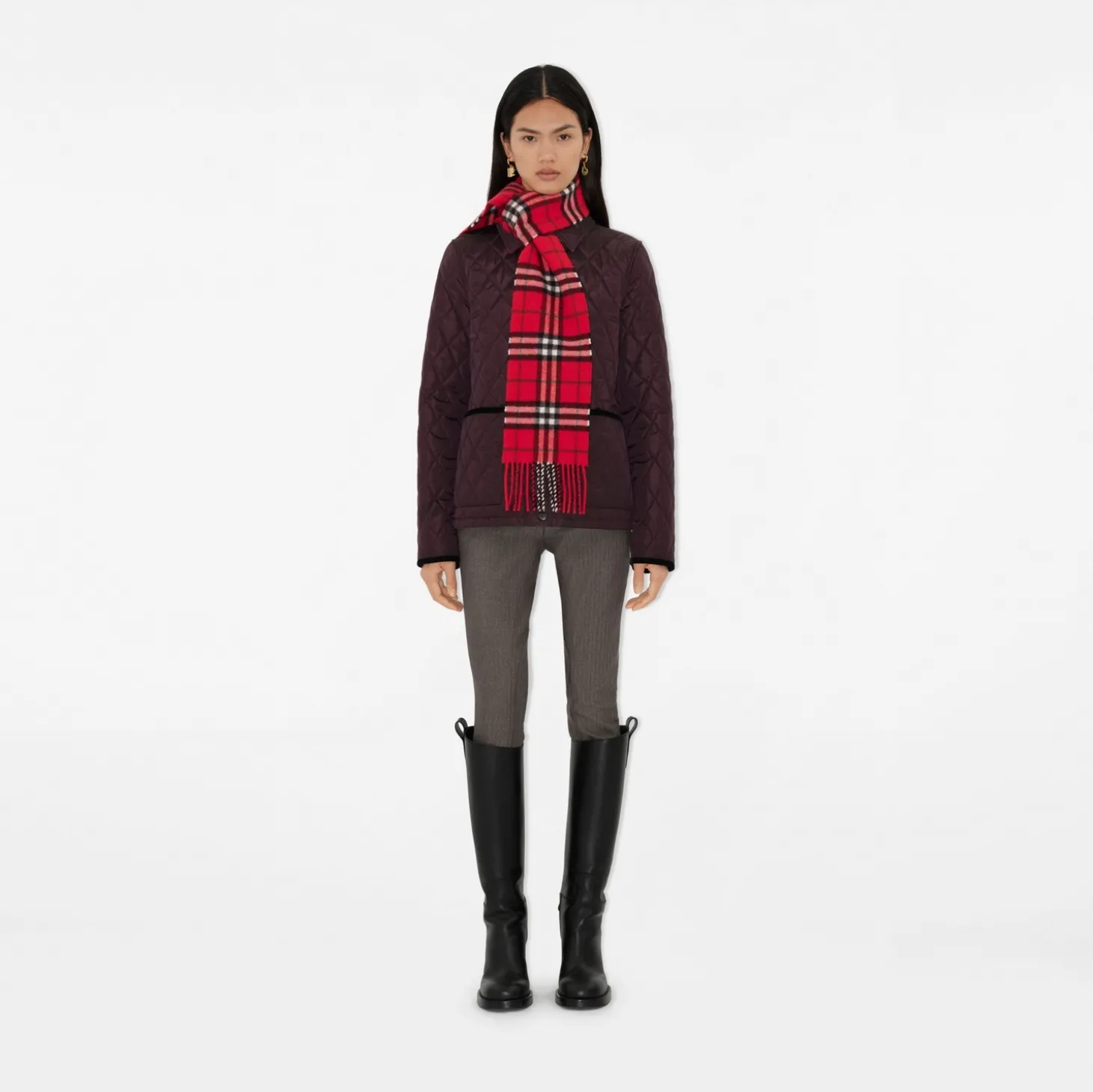 Narrow Check Cashmere Scarf