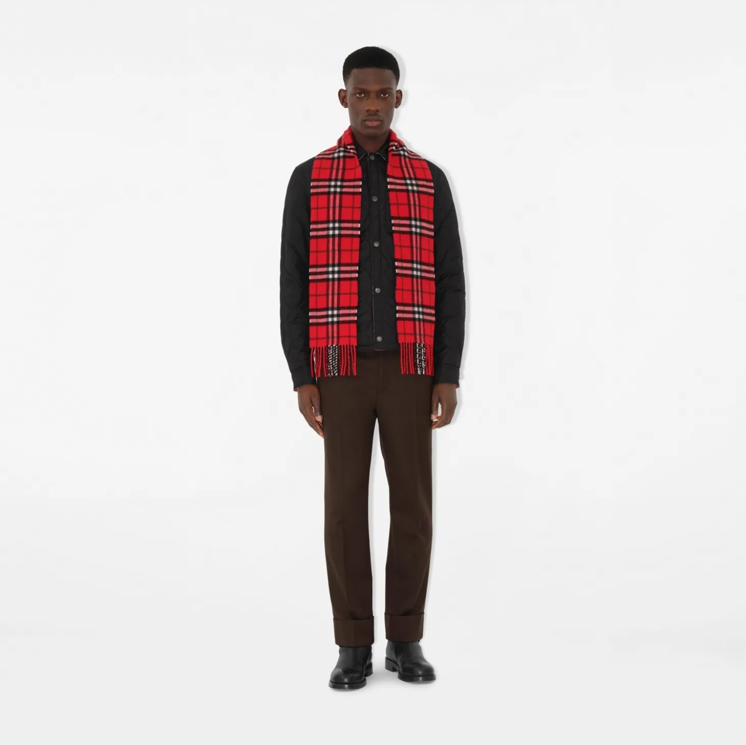Narrow Check Cashmere Scarf