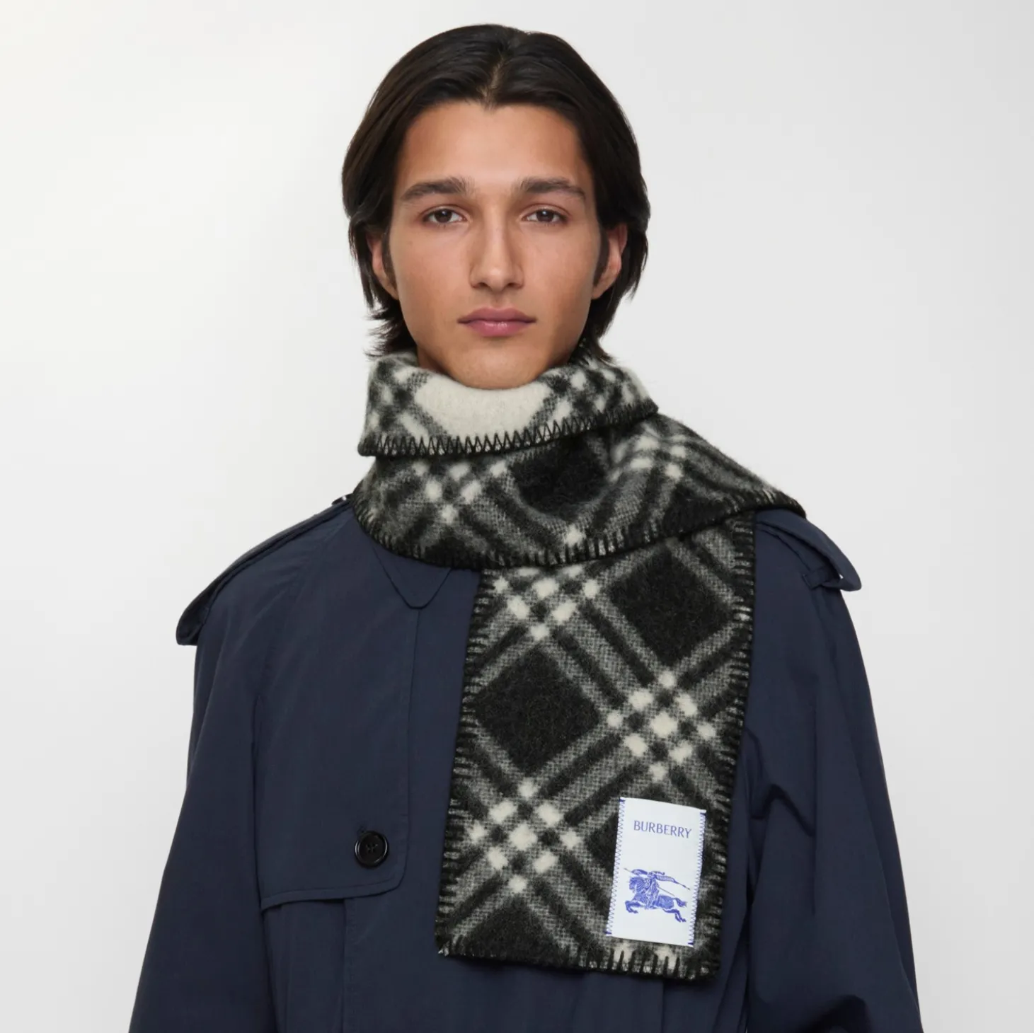 Narrow Check Wool Scarf