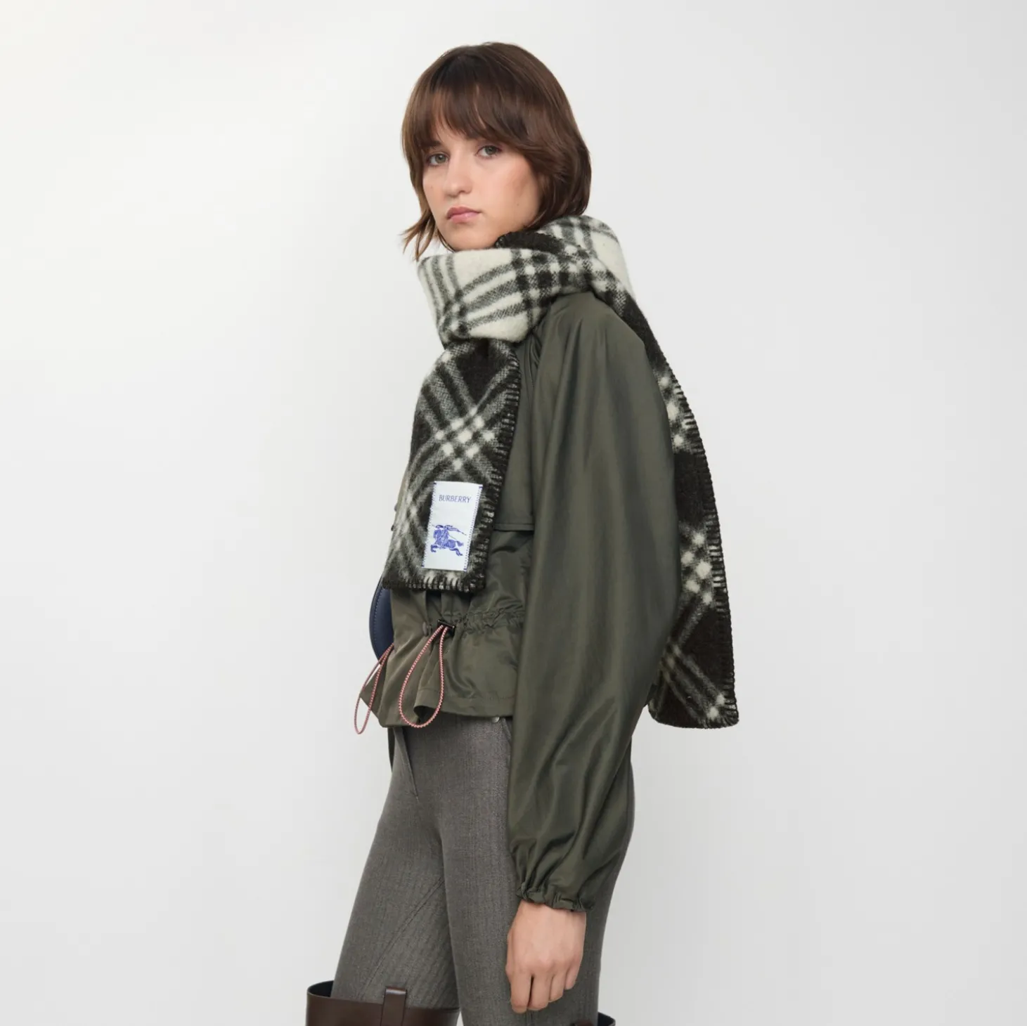Narrow Check Wool Scarf