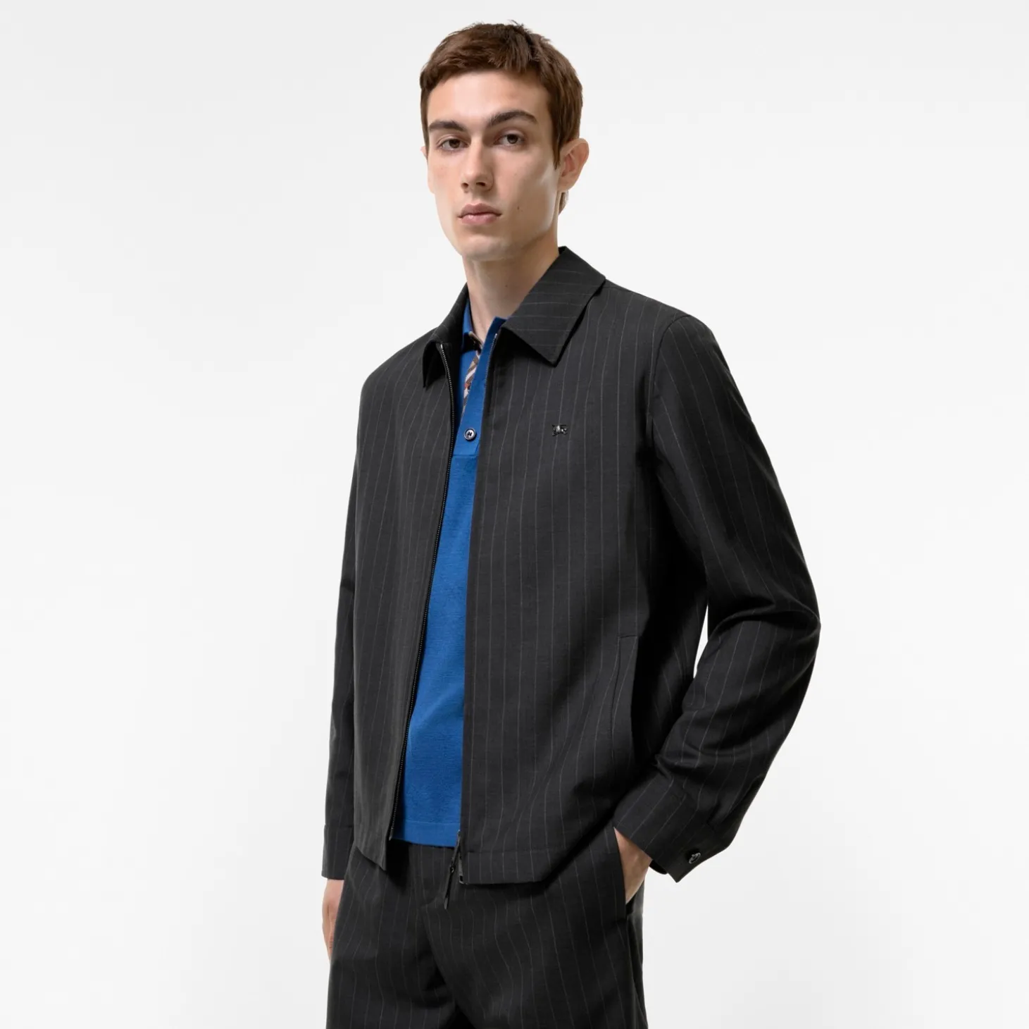 Pinstriped Wool Bloomsbury Harrington Jacket