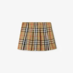 Pleated Check Cotton Skirt