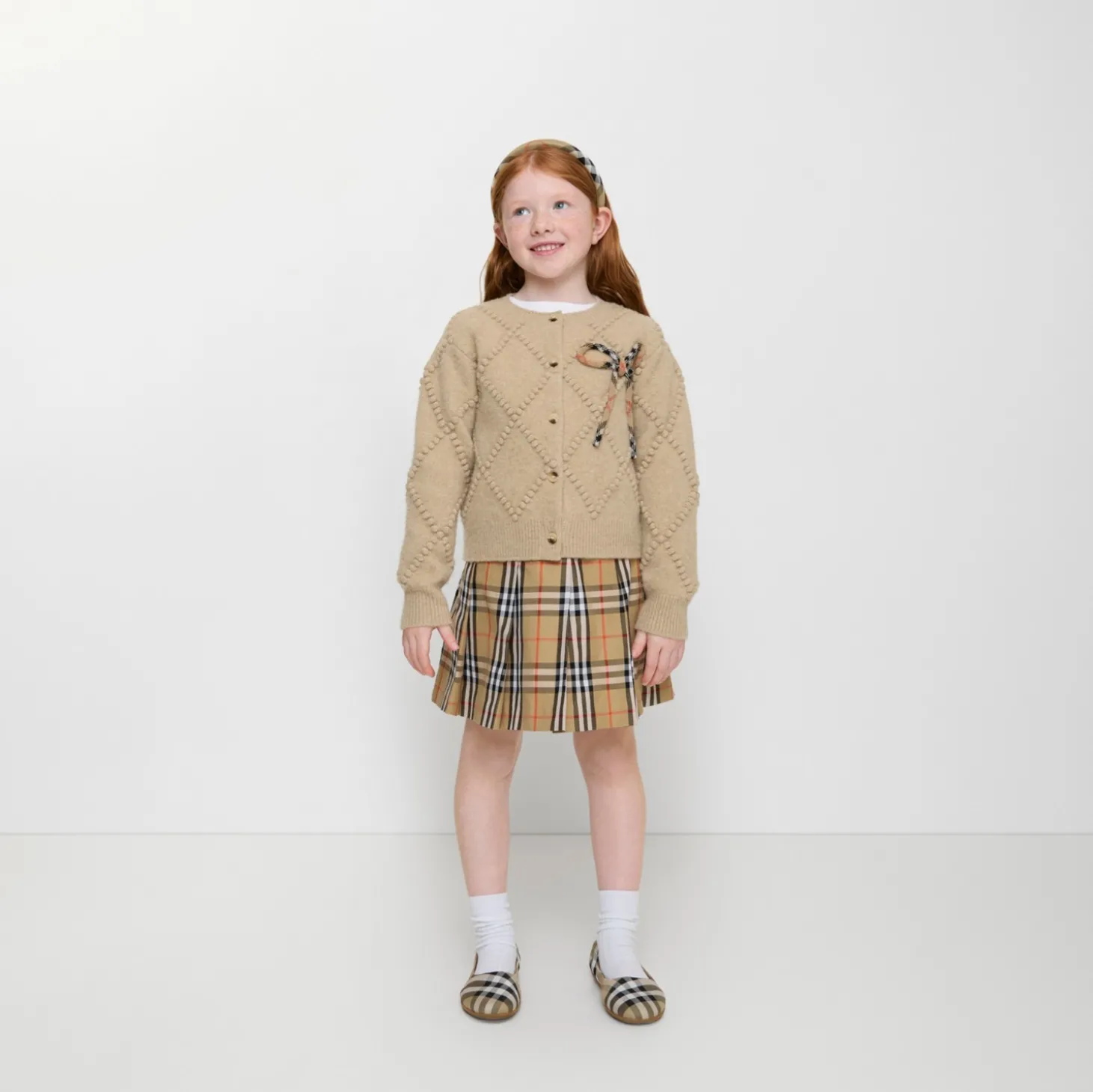 Pleated Check Cotton Twill Skirt