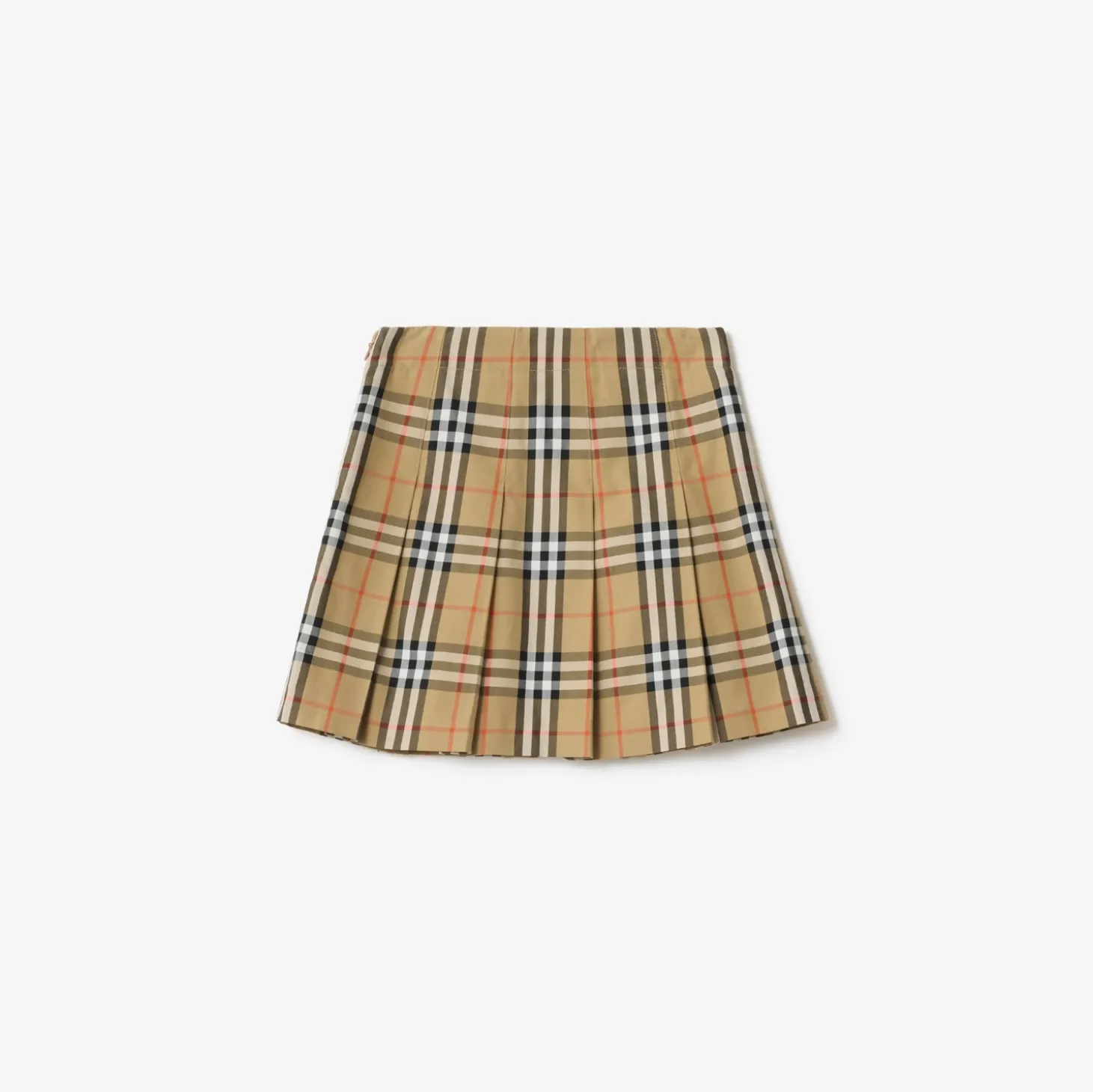 Pleated Check Cotton Twill Skirt