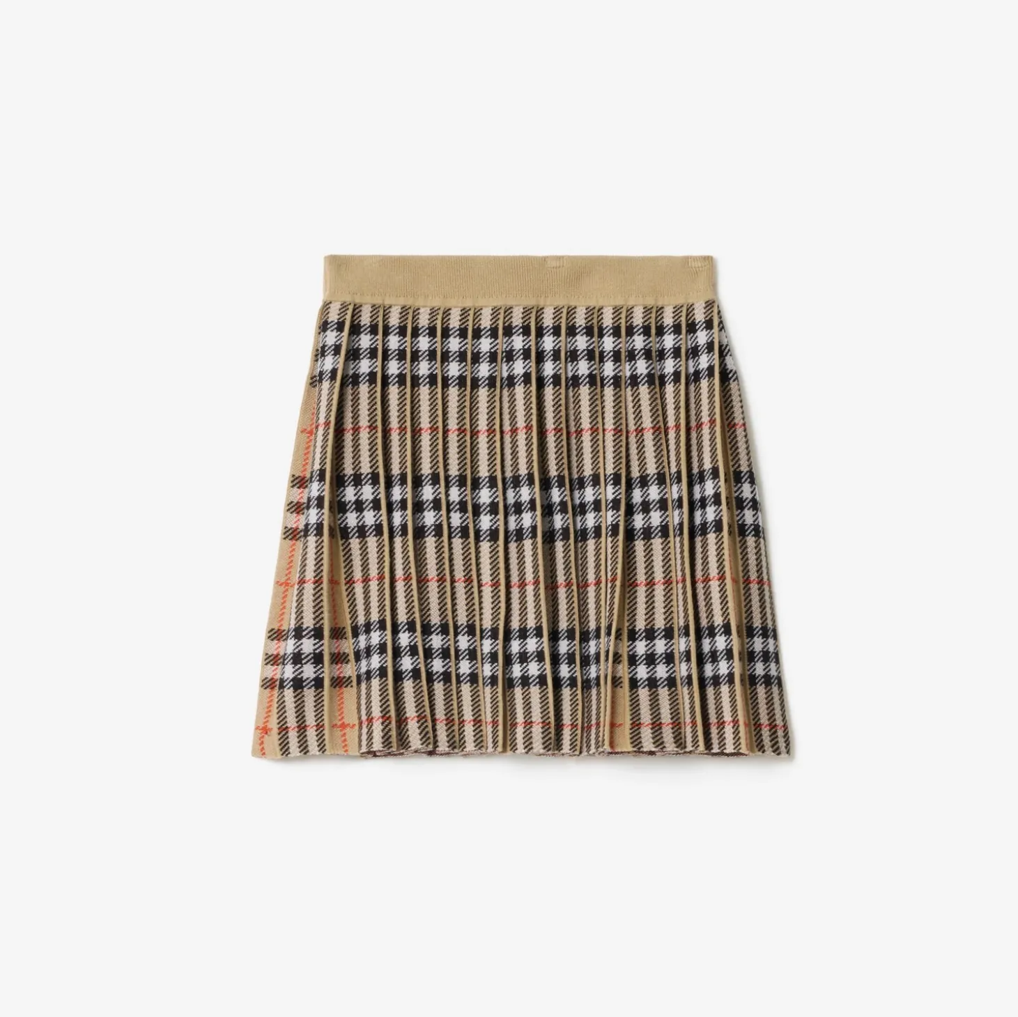 Pleated Check Wool Blend Skirt