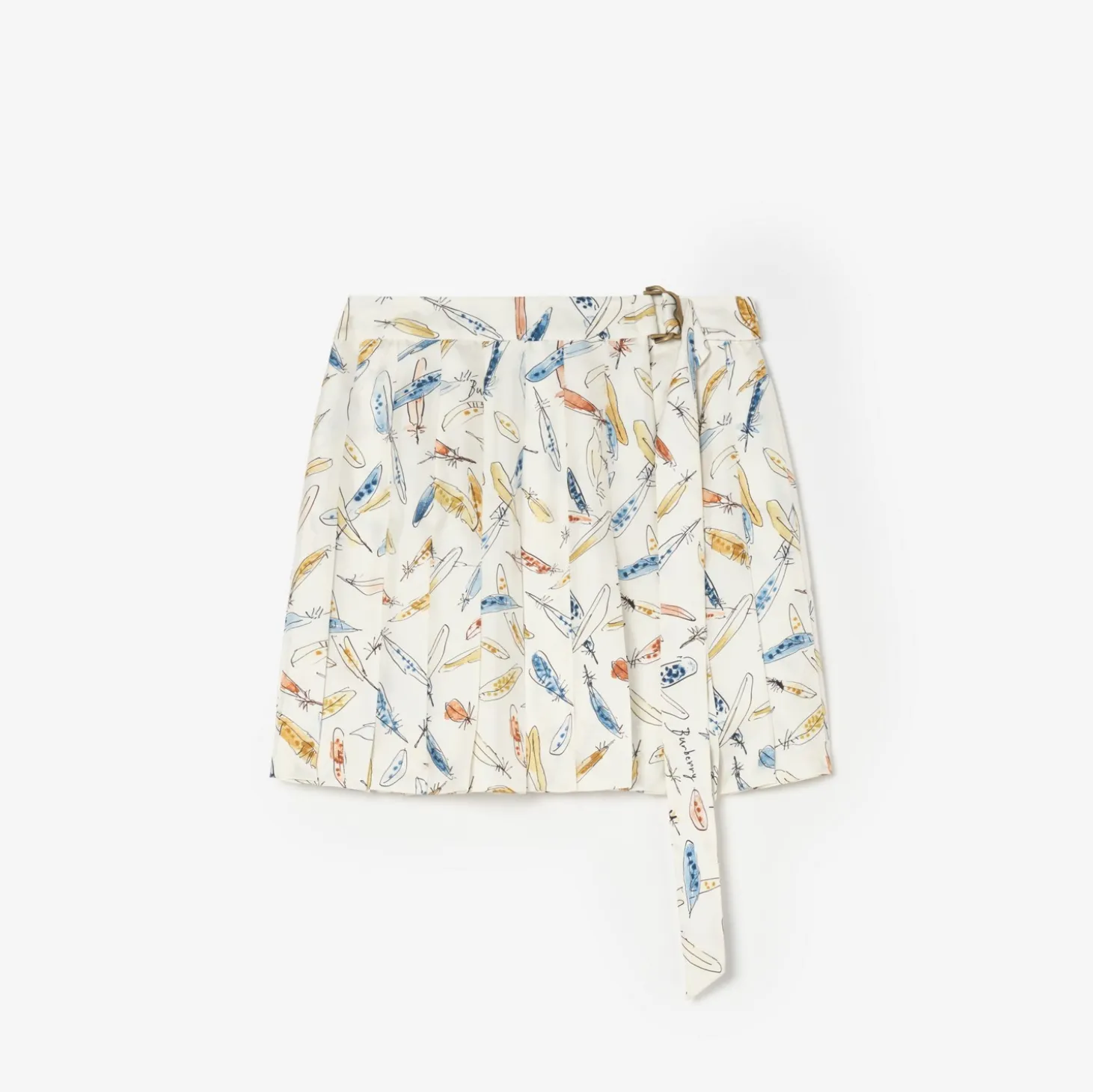 Pleated Feather-print Silk Mini Skirt