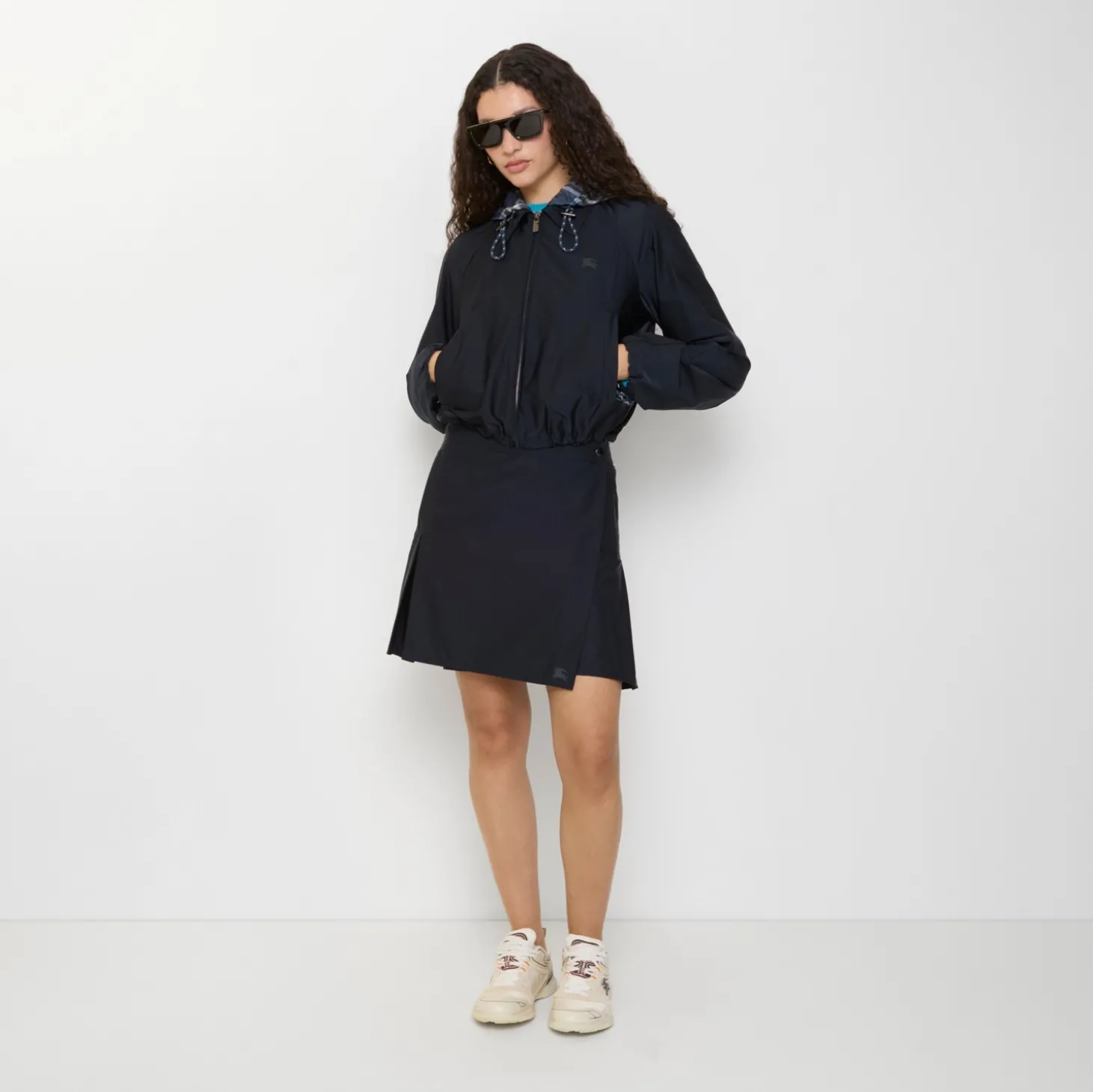 Pleated Stretch Nylon Mini Skirt