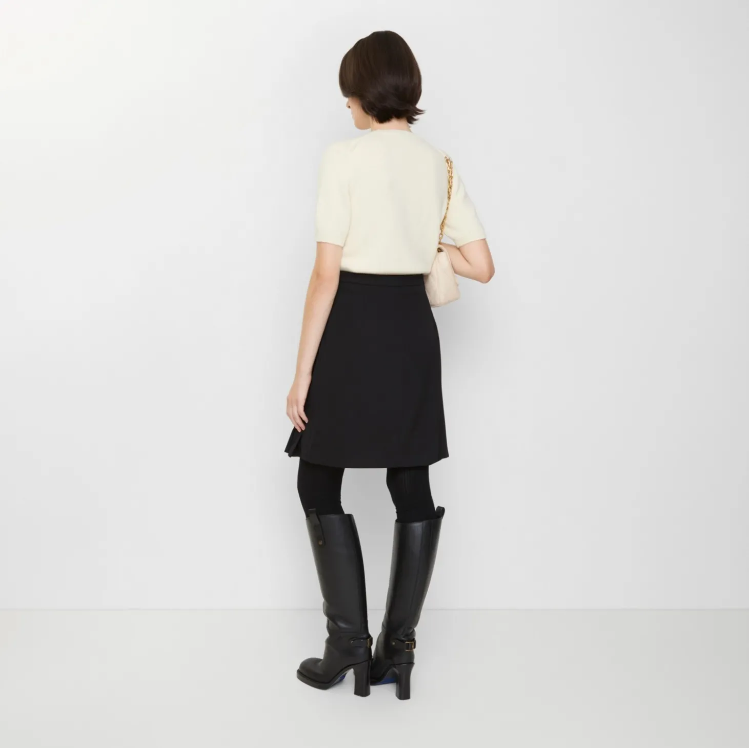 Pleated Wool Blend Midi Skirt