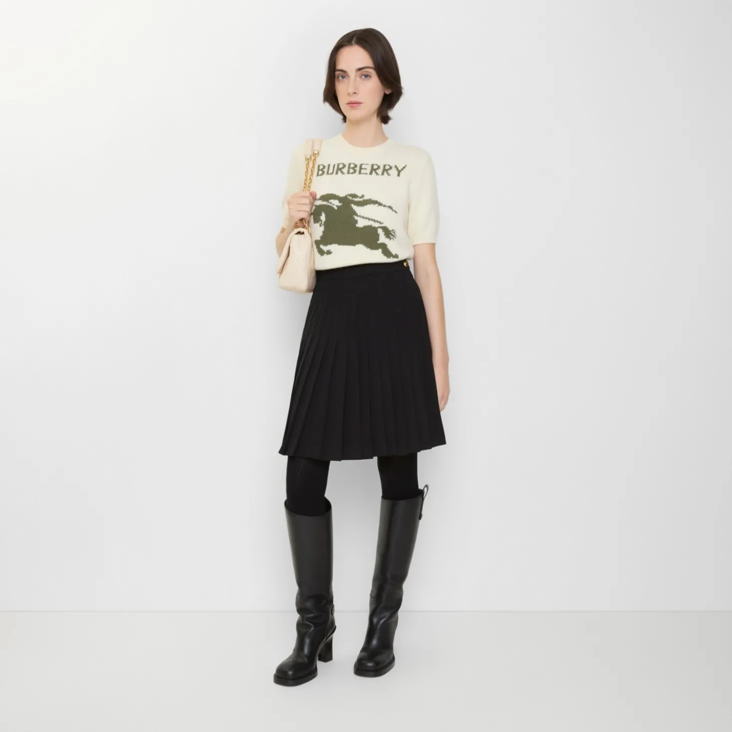 Pleated Wool Blend Midi Skirt