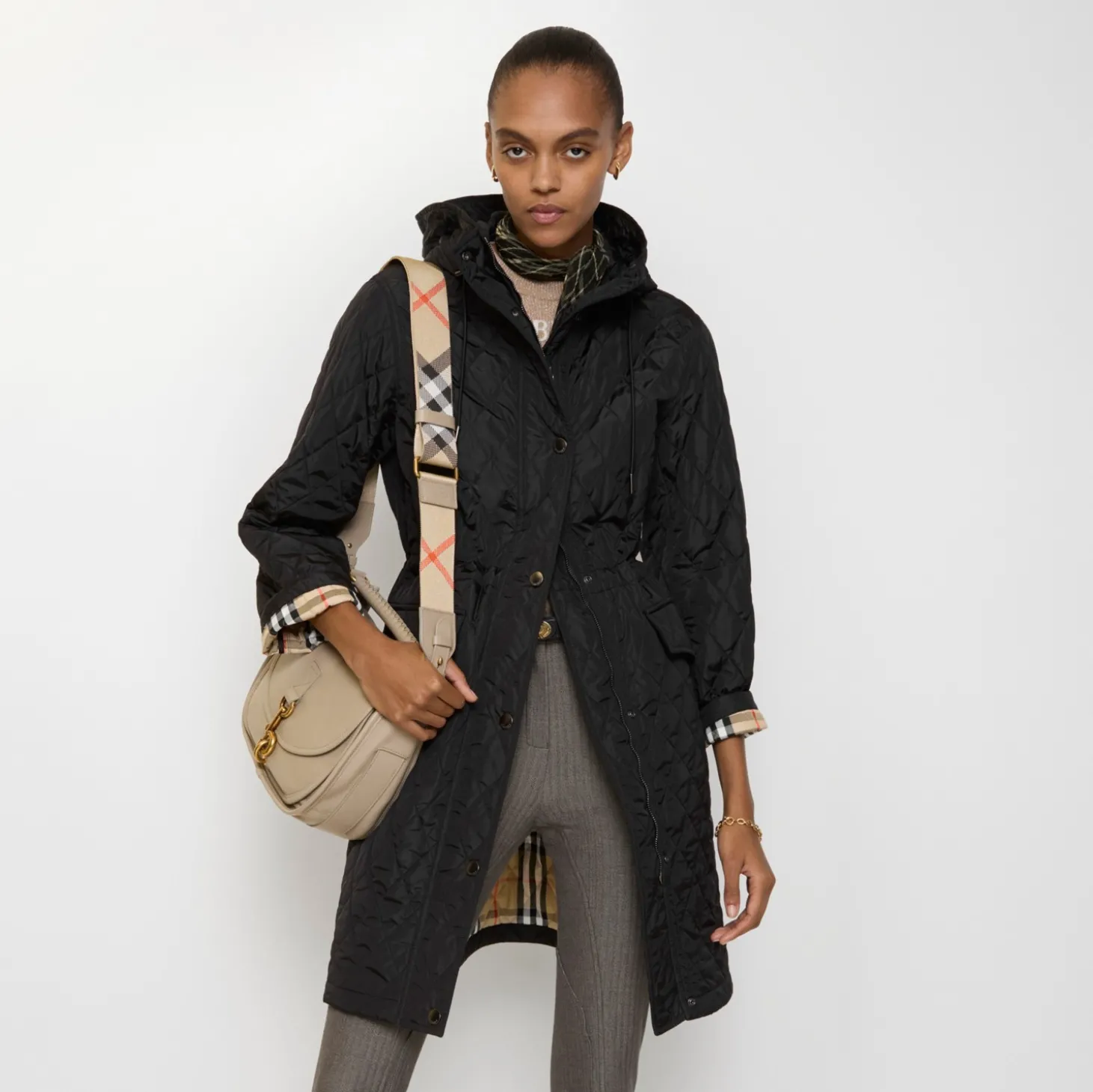 Quilted Nylon Hooded Coat