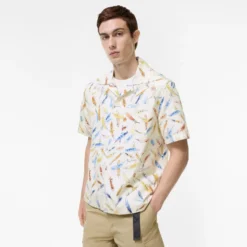 Relaxed Fit Feather Print Cotton Shirt