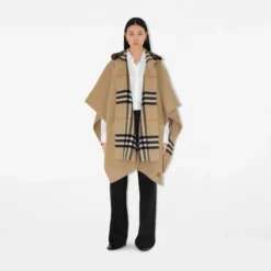 Reversible Check Cashmere Hooded Cape