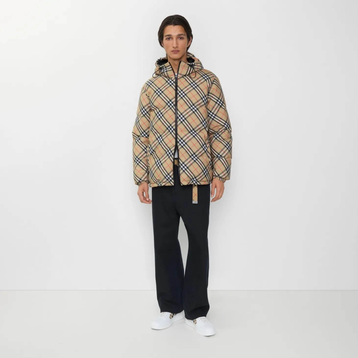 Reversible Check Hooded Puffer Jacket