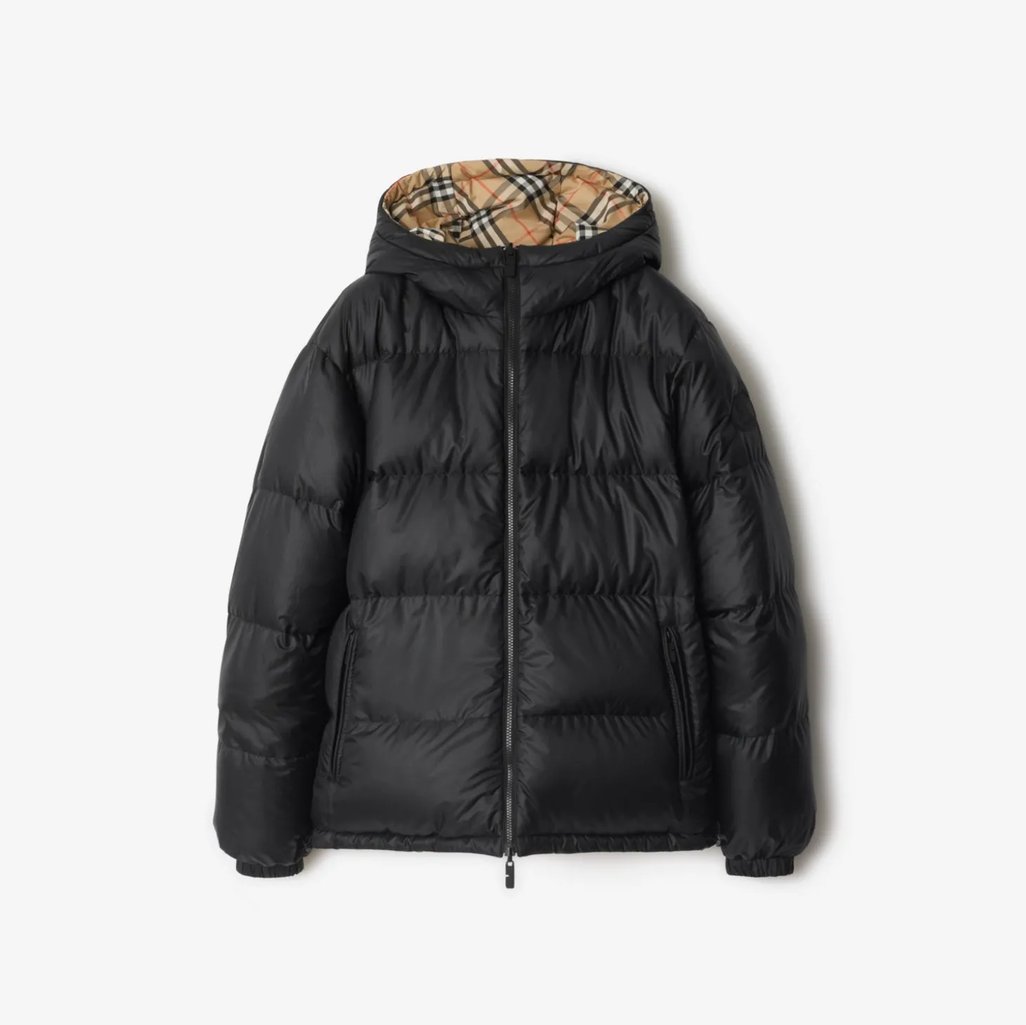 Reversible Check Hooded Puffer Jacket