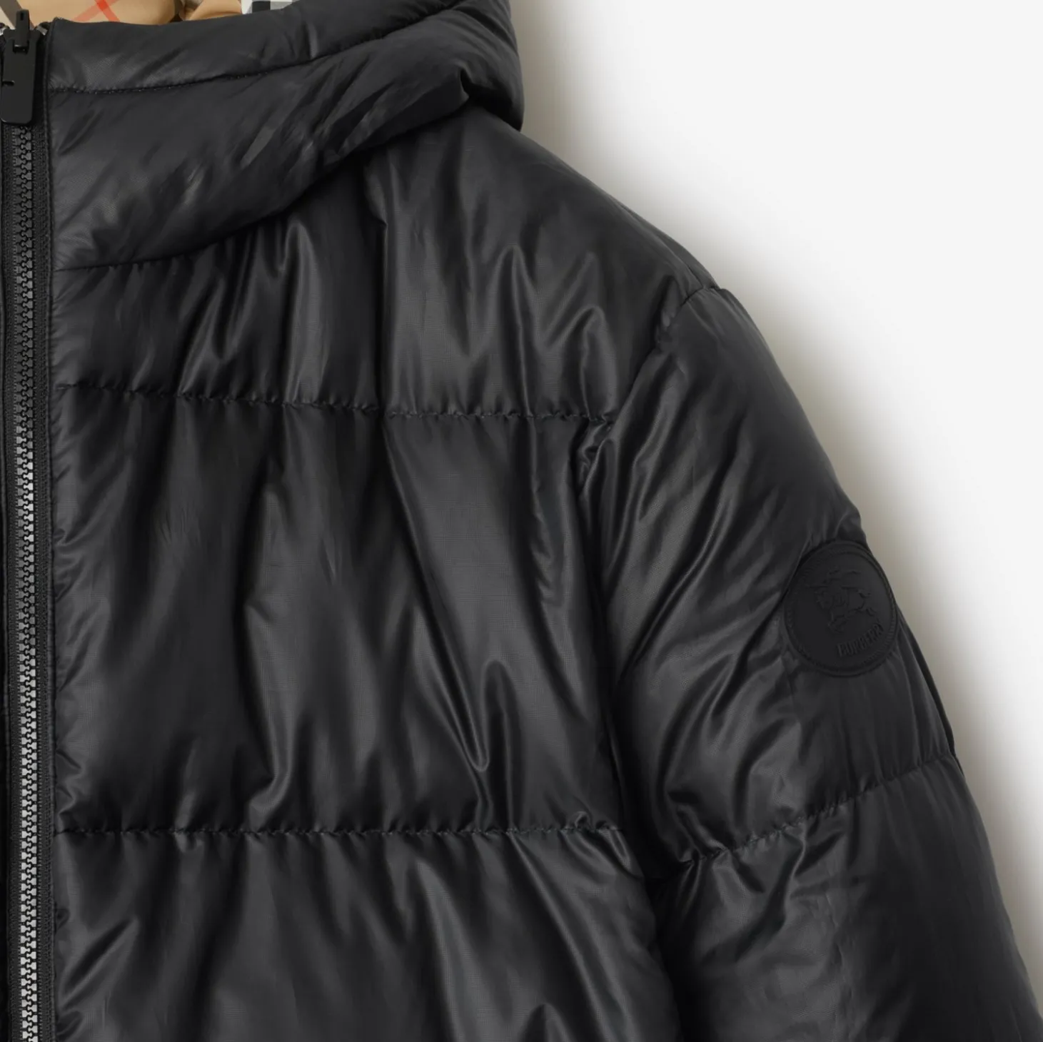 Reversible Check Hooded Puffer Jacket