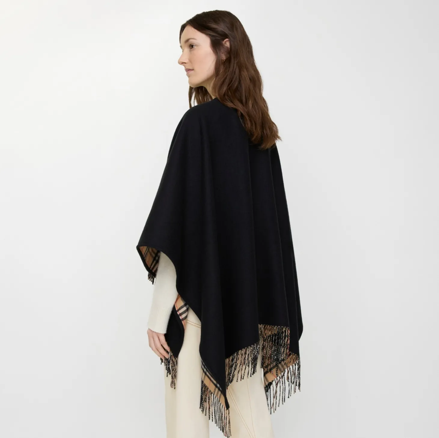 Reversible Check Wool Cape