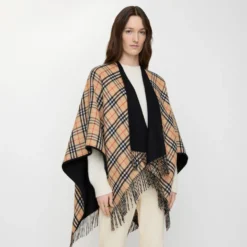 Reversible Check Wool Cape