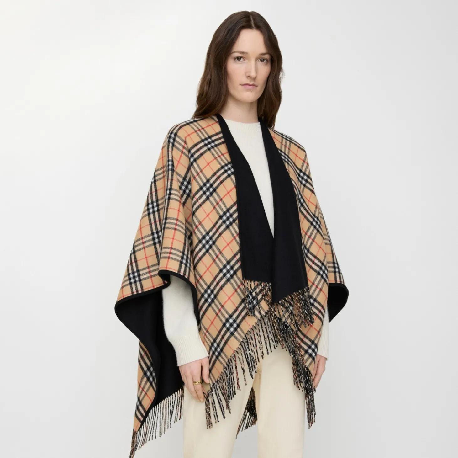 Reversible Check Wool Cape