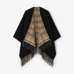 Reversible Check Wool Cape