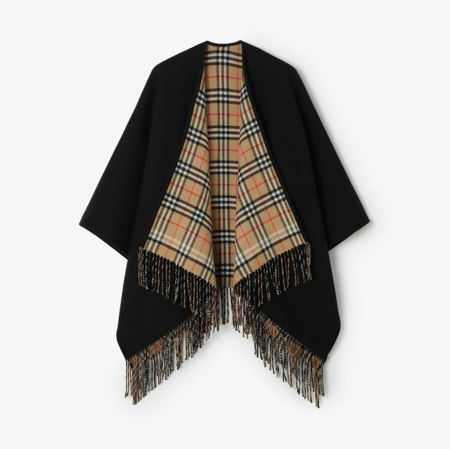 Reversible Check Wool Cape