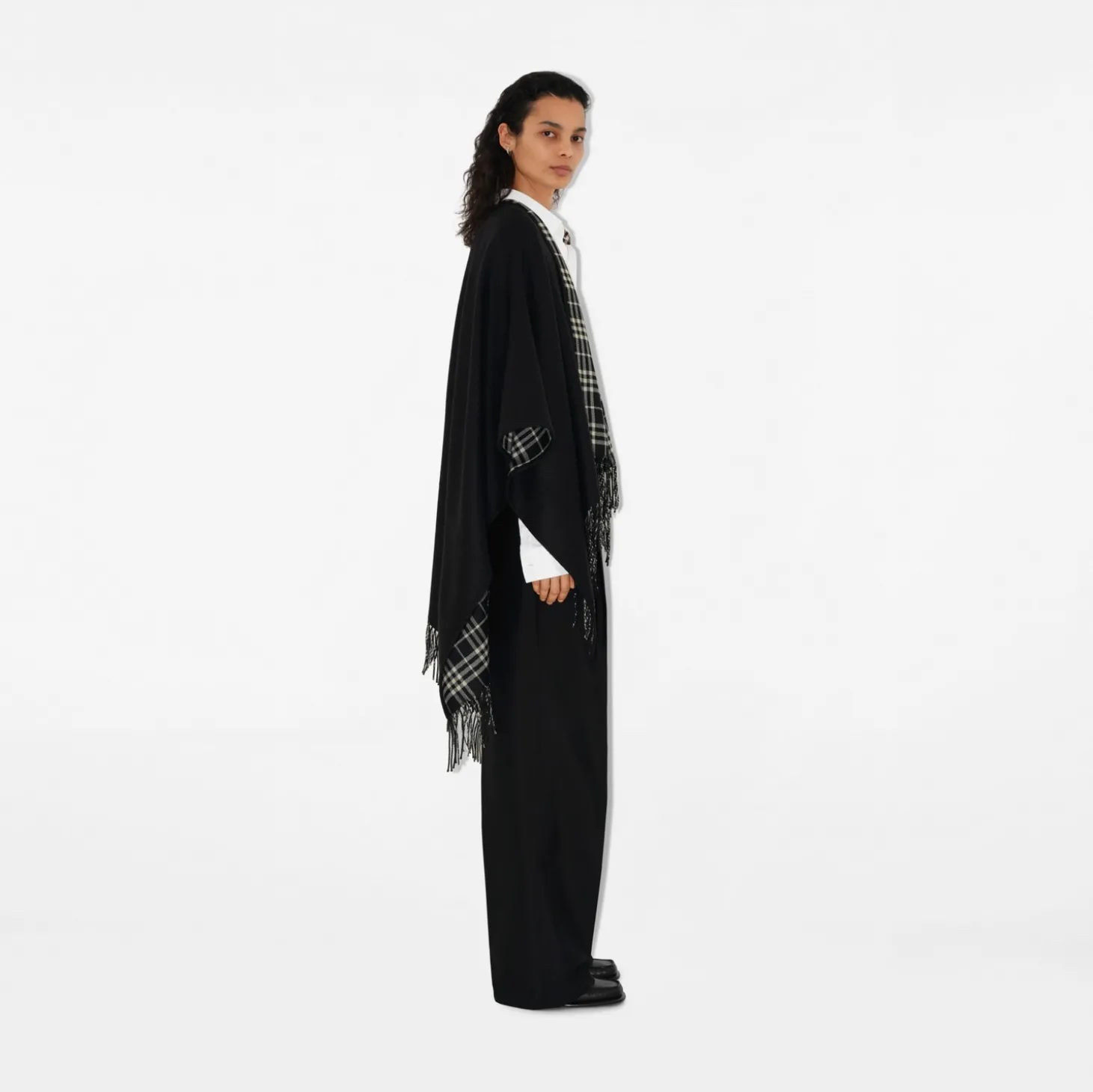 Reversible Check Wool Cape
