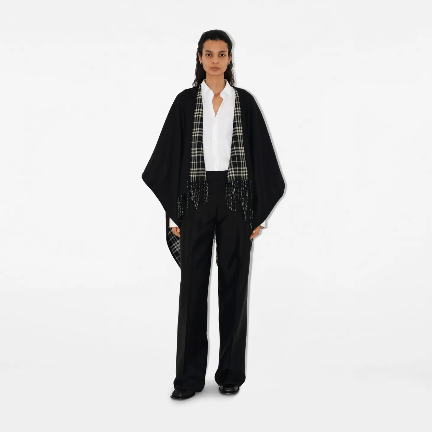 Reversible Check Wool Cape